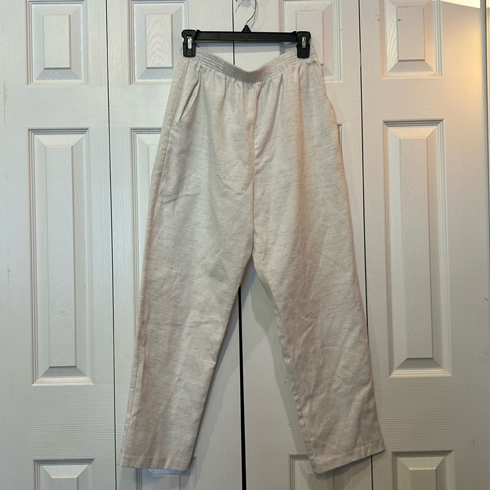 Vintage Briggs Petite Cream Linen-Blend Pants